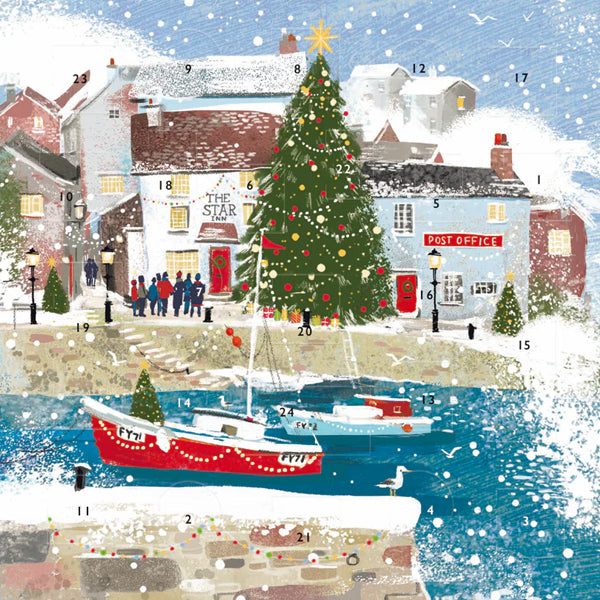 Festive Fishing Harbour Christmas Advent Card