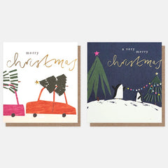 Christmas Tree Shopping And Penguins In Snow Charity Pack Of 8 Cards