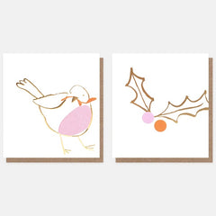 Gold And Lilac Robin And Holly Charity Pack Of 8 Cards