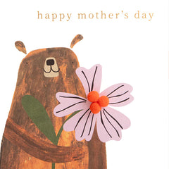 Happy Mother's Day Bear With Pom Pom Flower Card