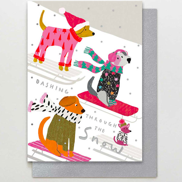 Dogs Dashing Through The Snow Card