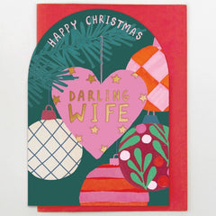 Happy Christmas Darling Wife Heart Bauble Card