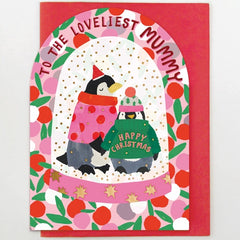 To The Loveliest Mummy Penguins In Snow Globe Card