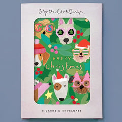 Stylish Happy Christmas Dogs Card Pack Of 8 Cards