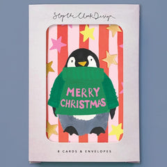 Penguin Wearing Merry Christmas Jumper Card Pack Of 8 Cards