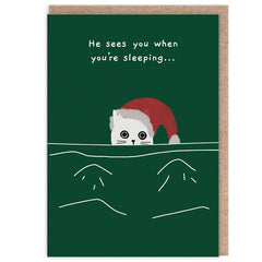 He See's You When You're Sleeping Cat Card