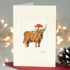 Highland Cow In Hat Christmas Card