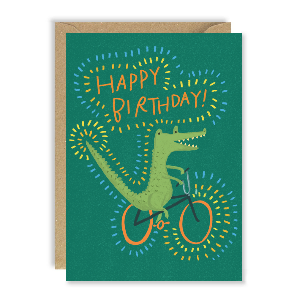 Happy Birthday Crocodile Bike Card