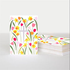 Cross in Floral Stems Pack of 10 Easter Notecards