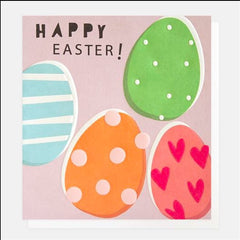 Happy Easter Patterned Eggs Pink Card