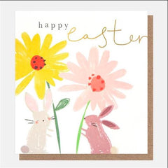 Happy Easter Two Bunnies with Flowers Card