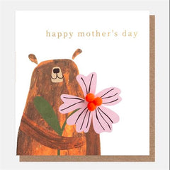 Happy Mother's Day Bear With Pom Pom Flower Card