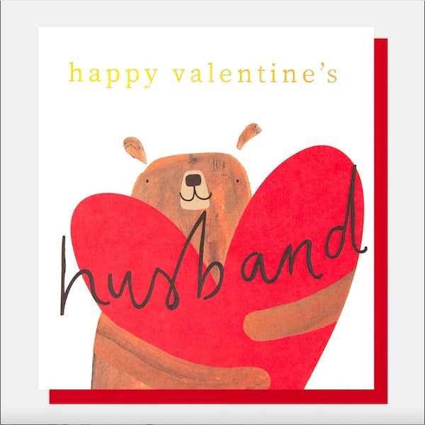 Happy Valentine's Husband Bear Holding Heart Card