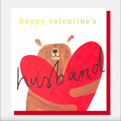 Happy Valentine's Husband Bear Holding Heart Card