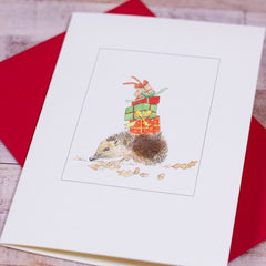 Hedgehog and Presents Christmas Card