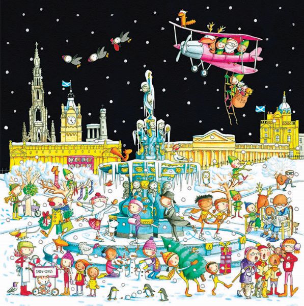 A View of the Ross Fountain and the Mound Pack of  6 Christmas Cards