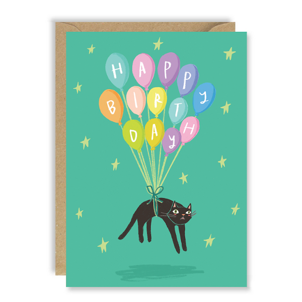 Crazy Cat Balloons Birthday Card