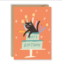 Crazy Cat Birthday Cake Card