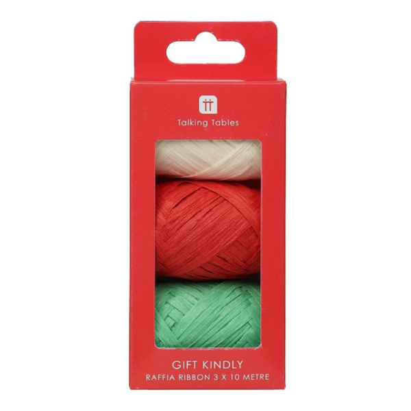 Raffia Ribbon Pack of Three Green Red and Blue