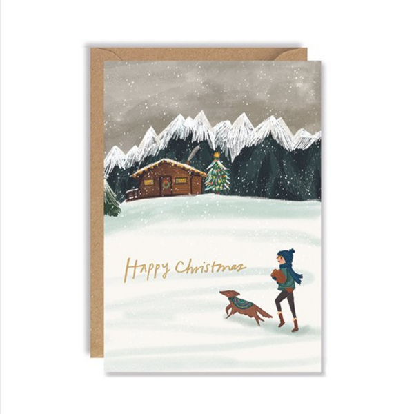 Winter Mountain Cabin Christmas Card