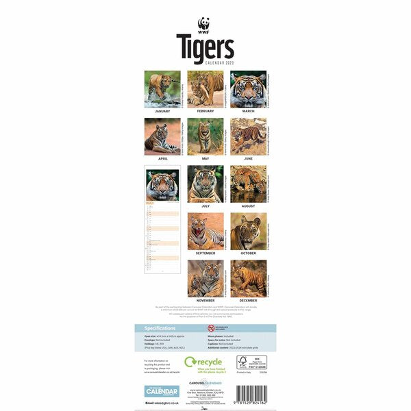 WWF Tigers Slim Calendar 2024 Paper Tiger