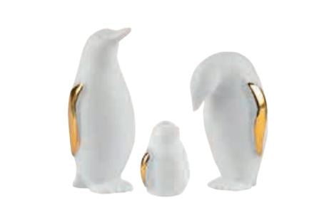 Porcelain Penguins with Gold Figurine Set