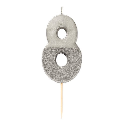 Glitter Birthday Candle Silver Number 8