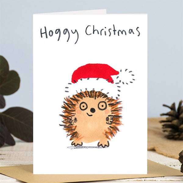 Hoggy Christmas Hedgehog in Santa Hat Card