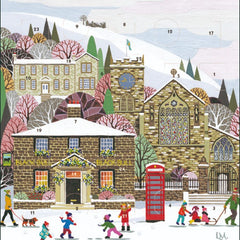 Snowy Village Street Advent Card