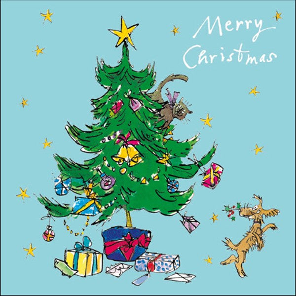 Quentin Blake Pets In Tree Christmas Card - Paper Tiger