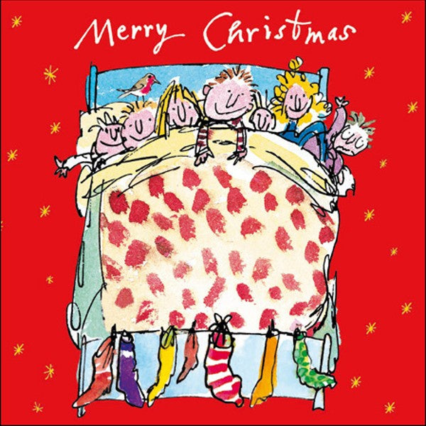 Quentin Blake Family in Bed Christmas Card