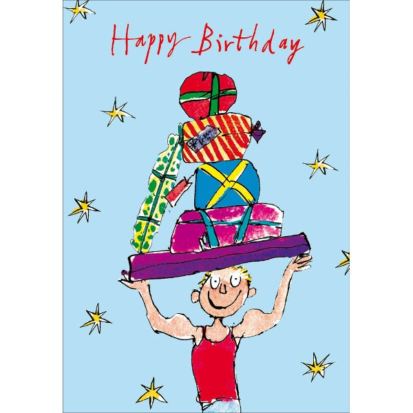 Happy Birthday Holding Presents Quentin Blake Card