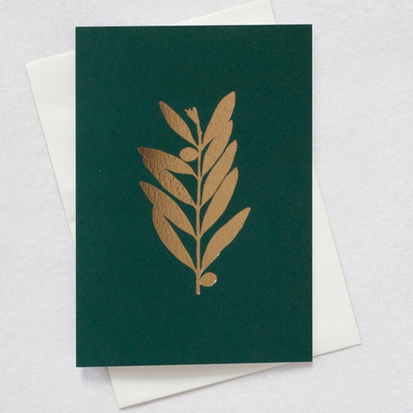 Olive Branch Dark Green & Brass Christmas Card