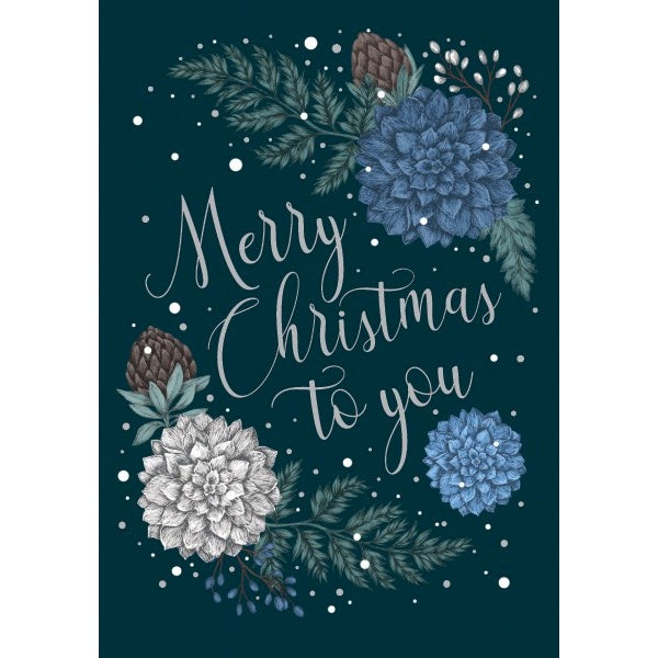 Merry Christmas to You Blue Foliage Card