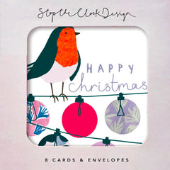 Christmas Robin on Lights Card Pack