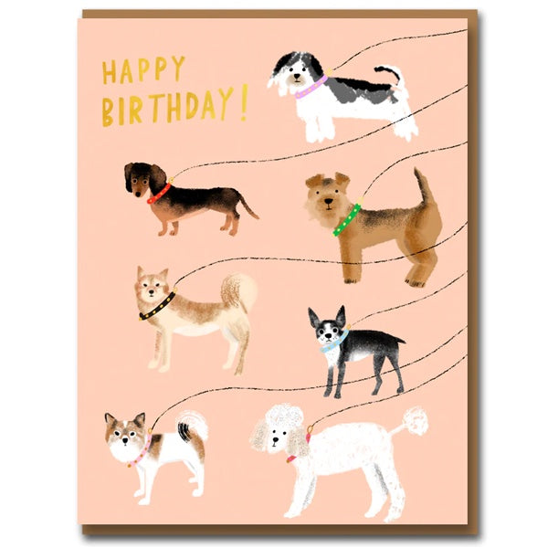 Dogs Out Walking Birthday Card