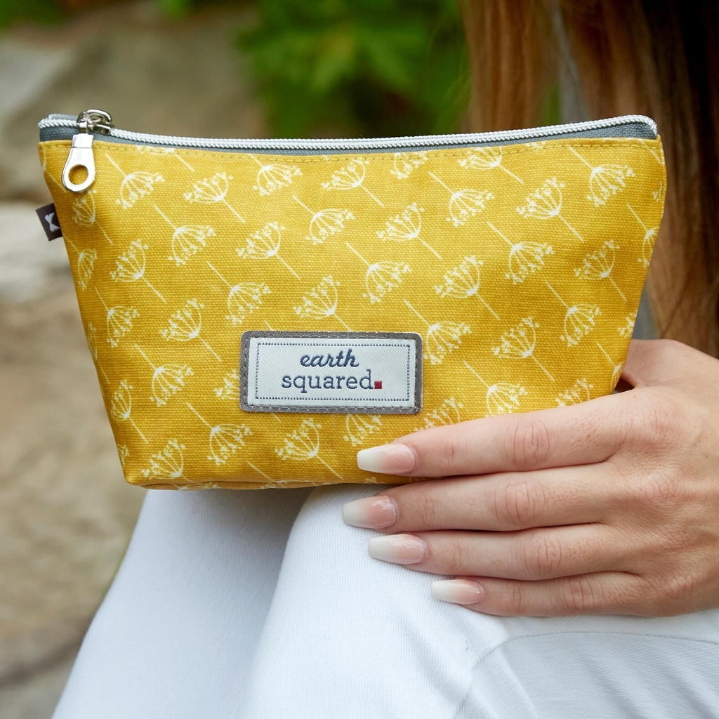 Mustard Dandelion Print Oil Cloth Make Up Bag