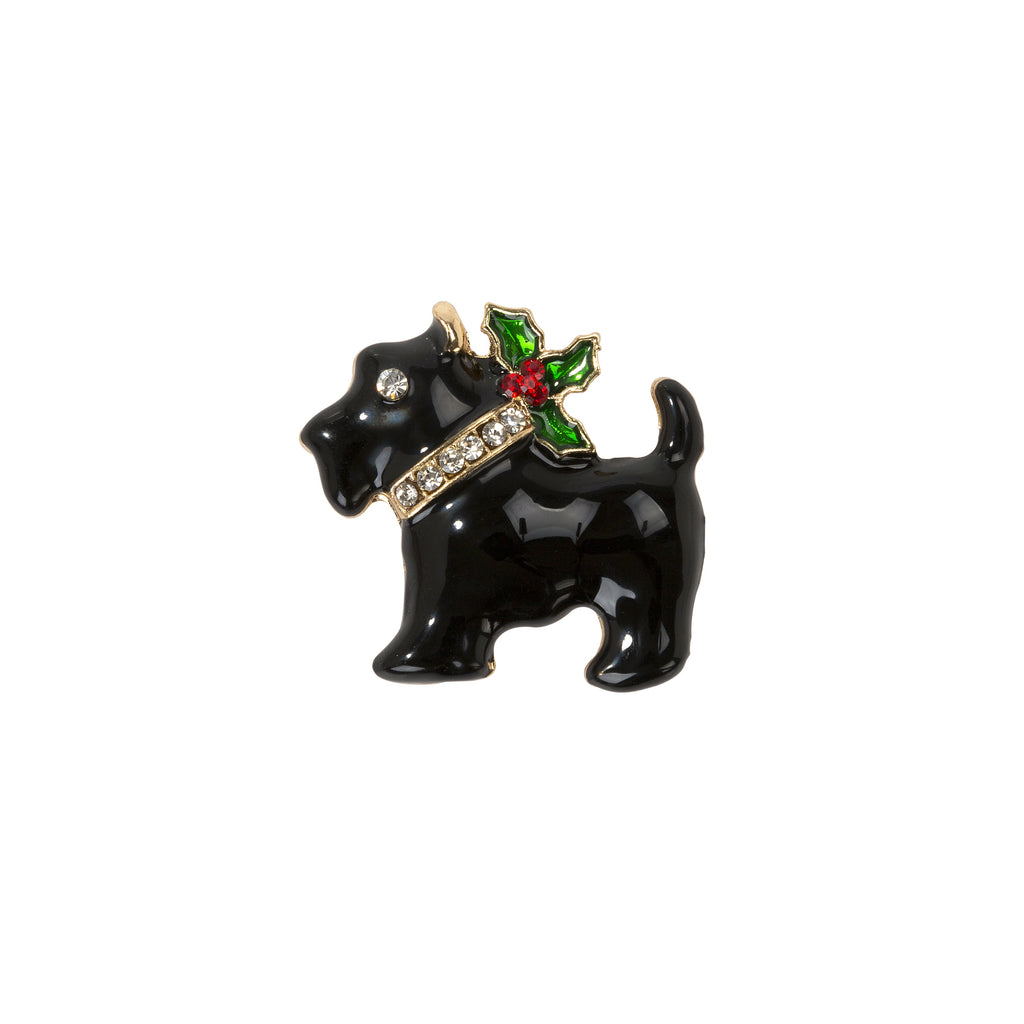 Enamel Christmas Scottie Badge