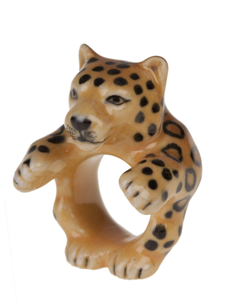 Hand Painted Porcelain Leonard the Leopard Ring M/L