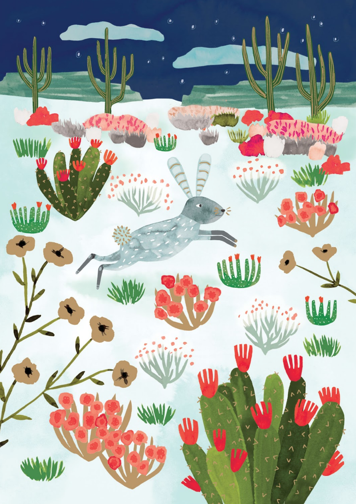 Wild Rabbit in Cactusland Christmas Card