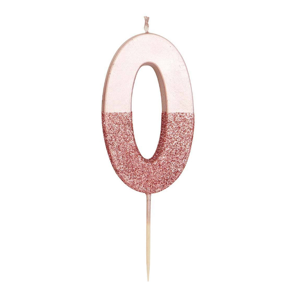 Glitter Birthday Candle Rose Gold Number 0