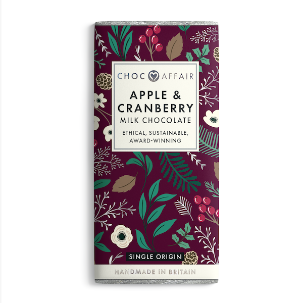 Choc Affair Apple and Cranberry Milk Chocolate Bar 90g