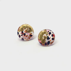 Bramble Glass and Gold Mottled Button Earrings