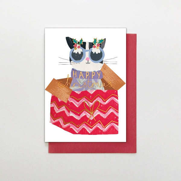 Cat in Christmas Box Card