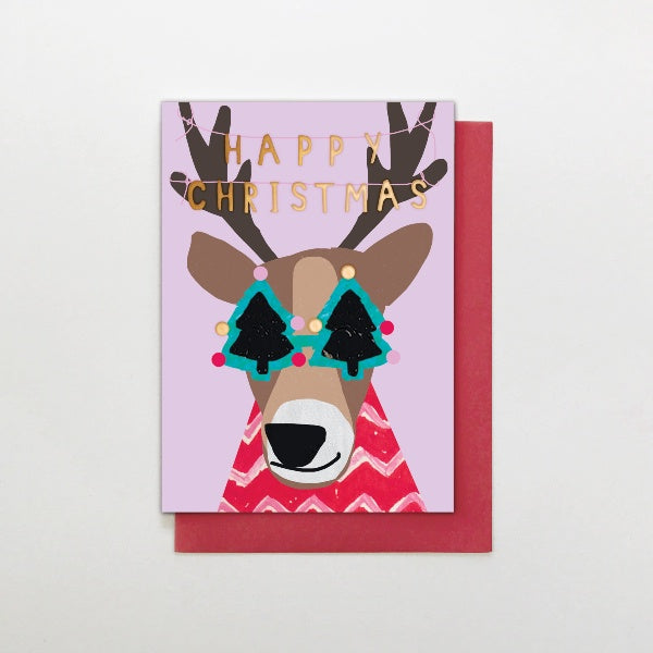 Christmas Reindeer with Glasses Card