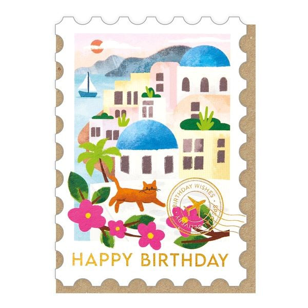 Santorini Stamp Birthday Card