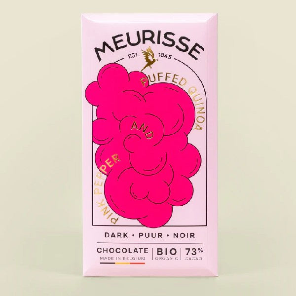 Organic Dark Chocolate with Puffed Quinoa and Pink Pepper 100g