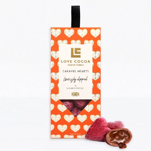 Sugar Dipped Chocolate Caramel Filled Hearts 100g