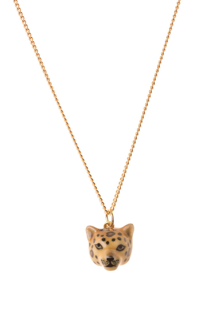 Gold Plated Necklace with Hand Painted Leopard Head Charm