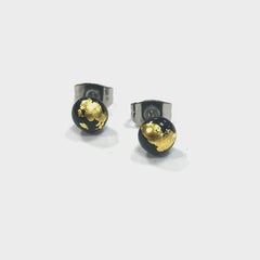 Black Glass and Gold Mini Stud Earrings